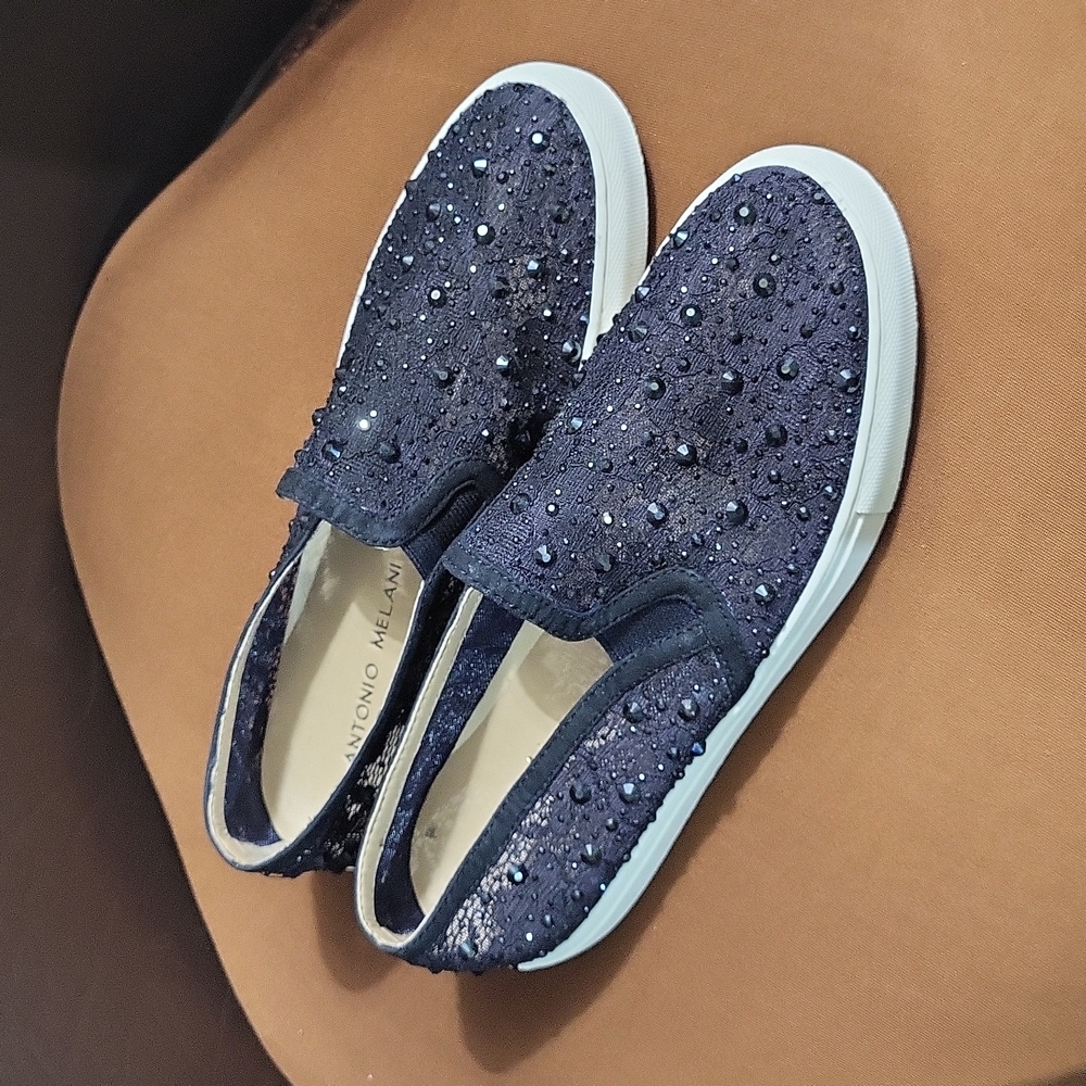 ANTONIO MELANI Lace Rhinestone Stud Garner Slip-On Sneakers NWOT
